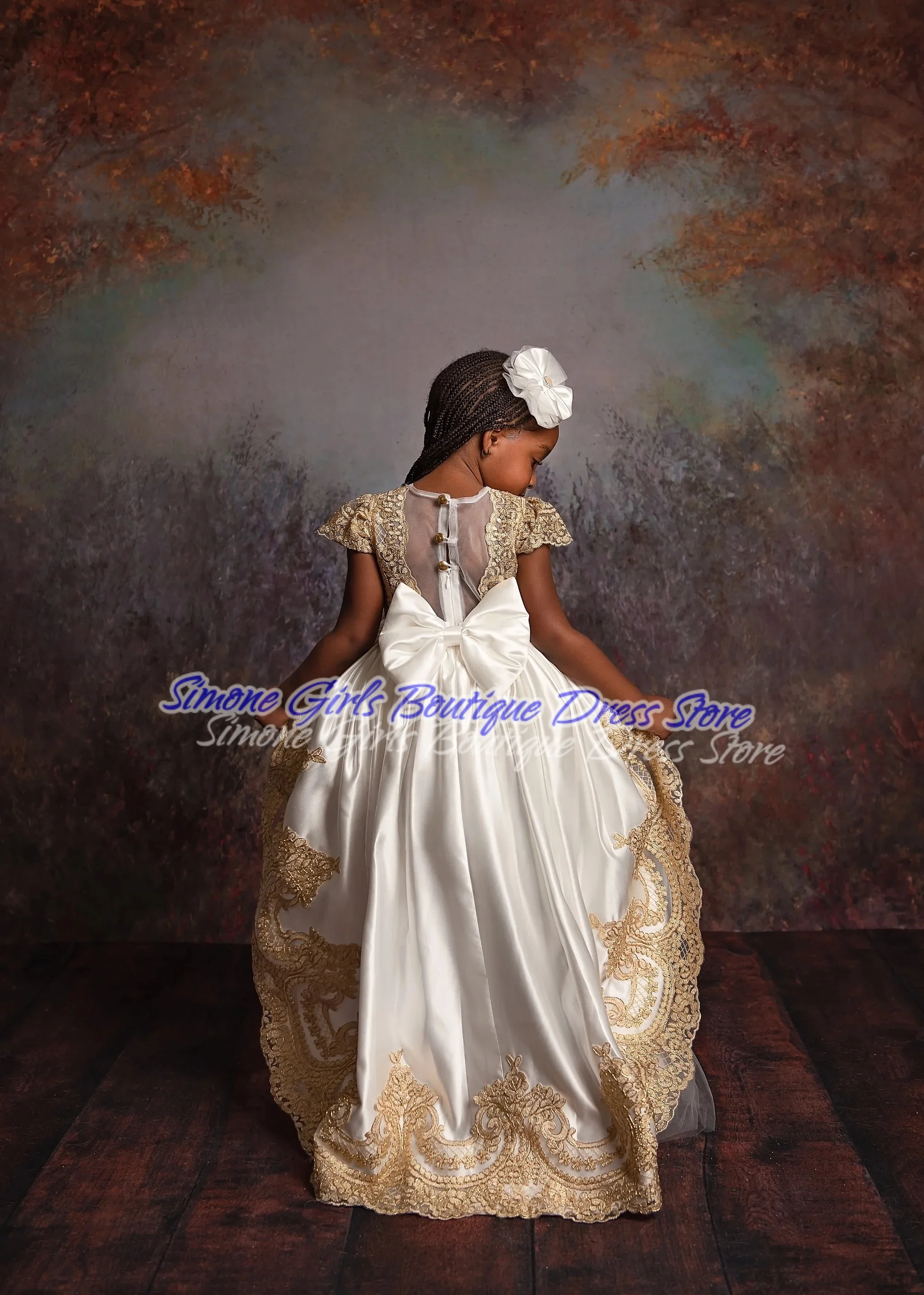 Stickerei, kurze Ärmel, Satin, Blumenmädchenkleider, elegantes Satin-Formalkleid für Mädchen, Geburtstag, Hochzeit, Kommunion, Partykleid