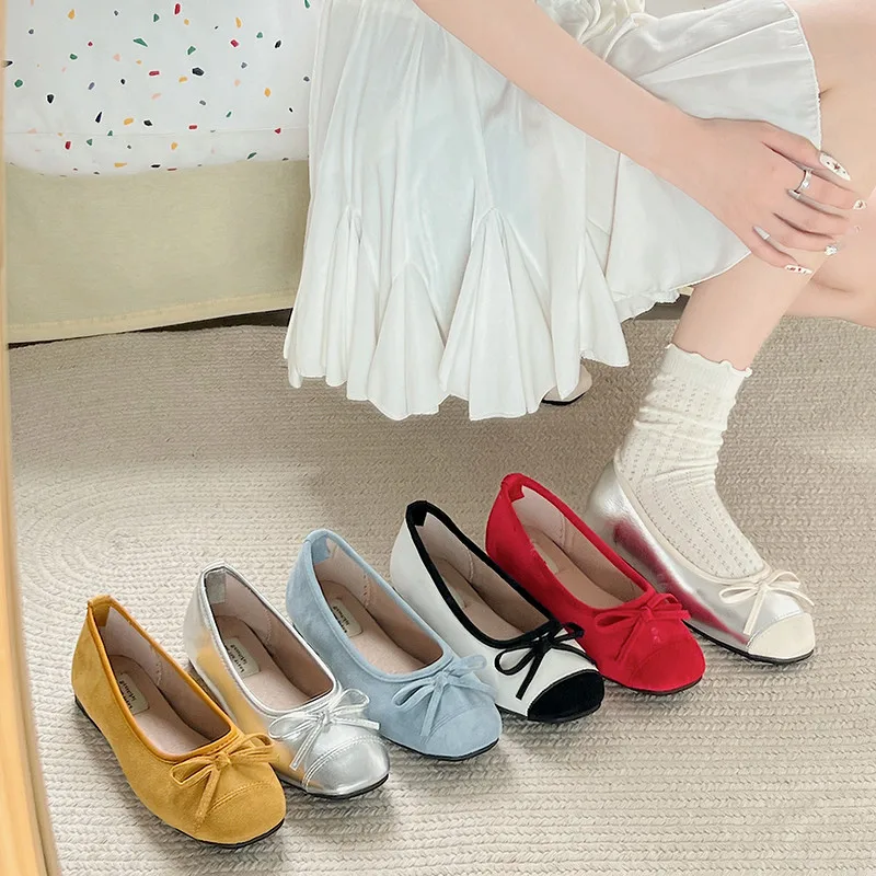 

Мягкие женские туфли, удобная и искусственная обувь на плоской подошве с бантом, женская обувь, Универсальные балетки, новое платье-бабочка из флока