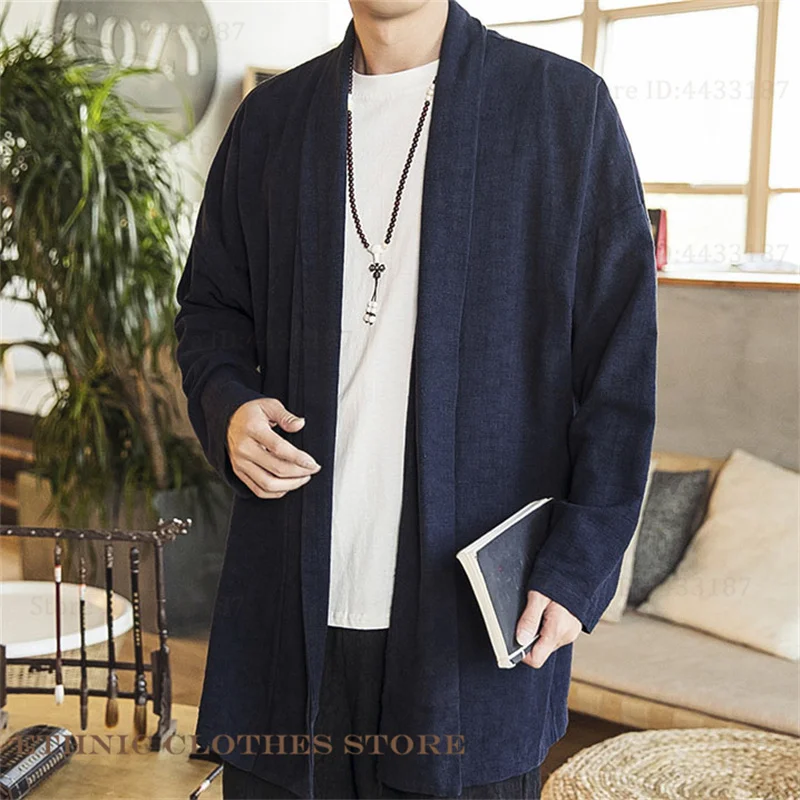 حجم كبير 3XL الرجال كيمونو سترة التقليدية ثوب الكيمونو الياباني هاوري يوكاتا ريترو Harajuku الساموراي زي سترة فضفاضة قميص #4