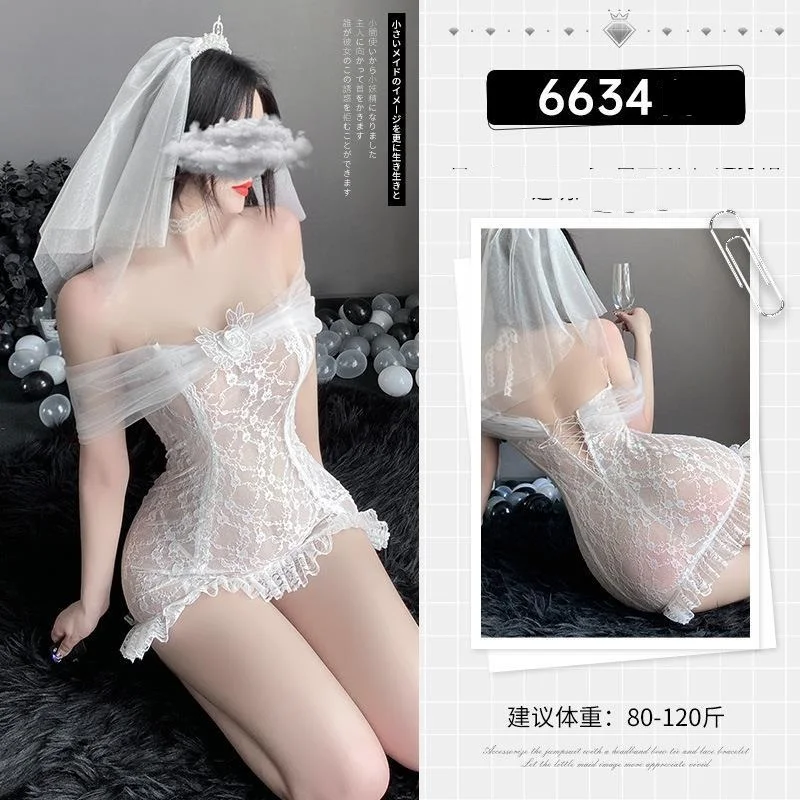 New Fashion Women\'s Sexy Lace Transparent Lingerie Wedding Dress Adult Lady Erotic Cosplay Bride Babydoll Honeymoon Fliter Dress