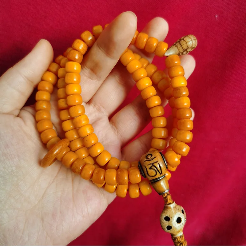 Imagem -04 - Tibetano Old Spirit ox Osso Pulseira Estilo Étnico 108 Barrel Beads Grande Yellow Material 8.5 mm