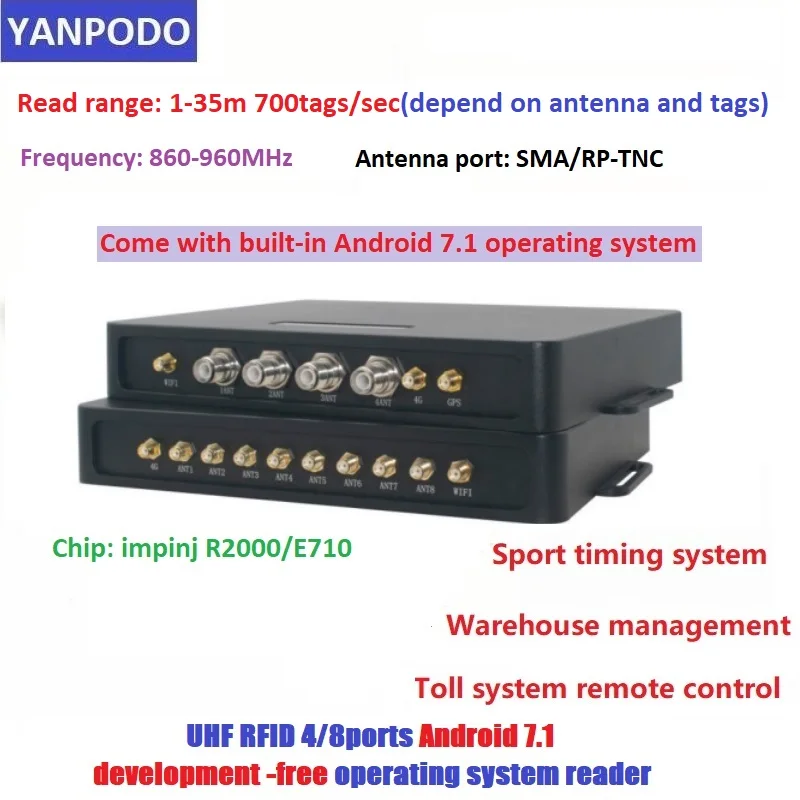 

YANPODO UHF RFID WIFI/4G Android 7.1 Development-free Operating System Reader 1-35 Long Range Timing System Warehouse Management