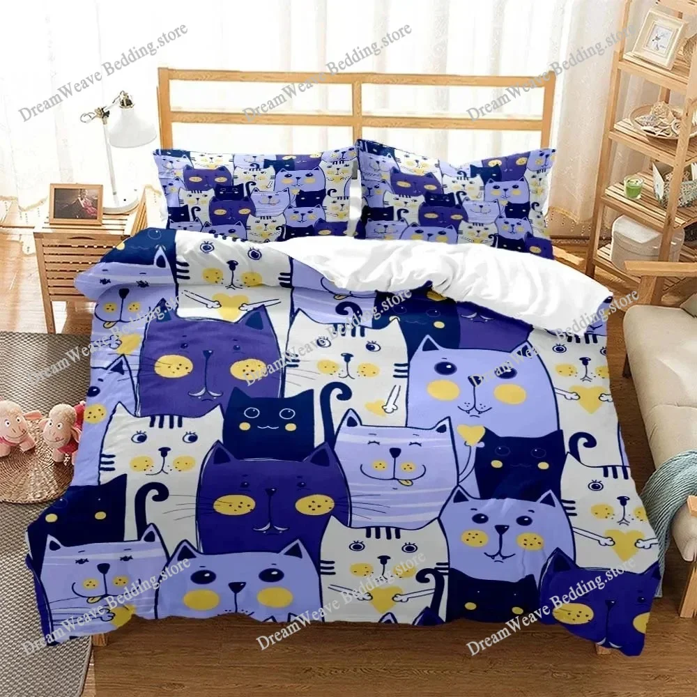 

Cute Cat Print Quilt Cover Pillow Cover Bedding Set Luxury Queen Bedding Set Cute Style Customized Boys Bedding Set Luxury Gift