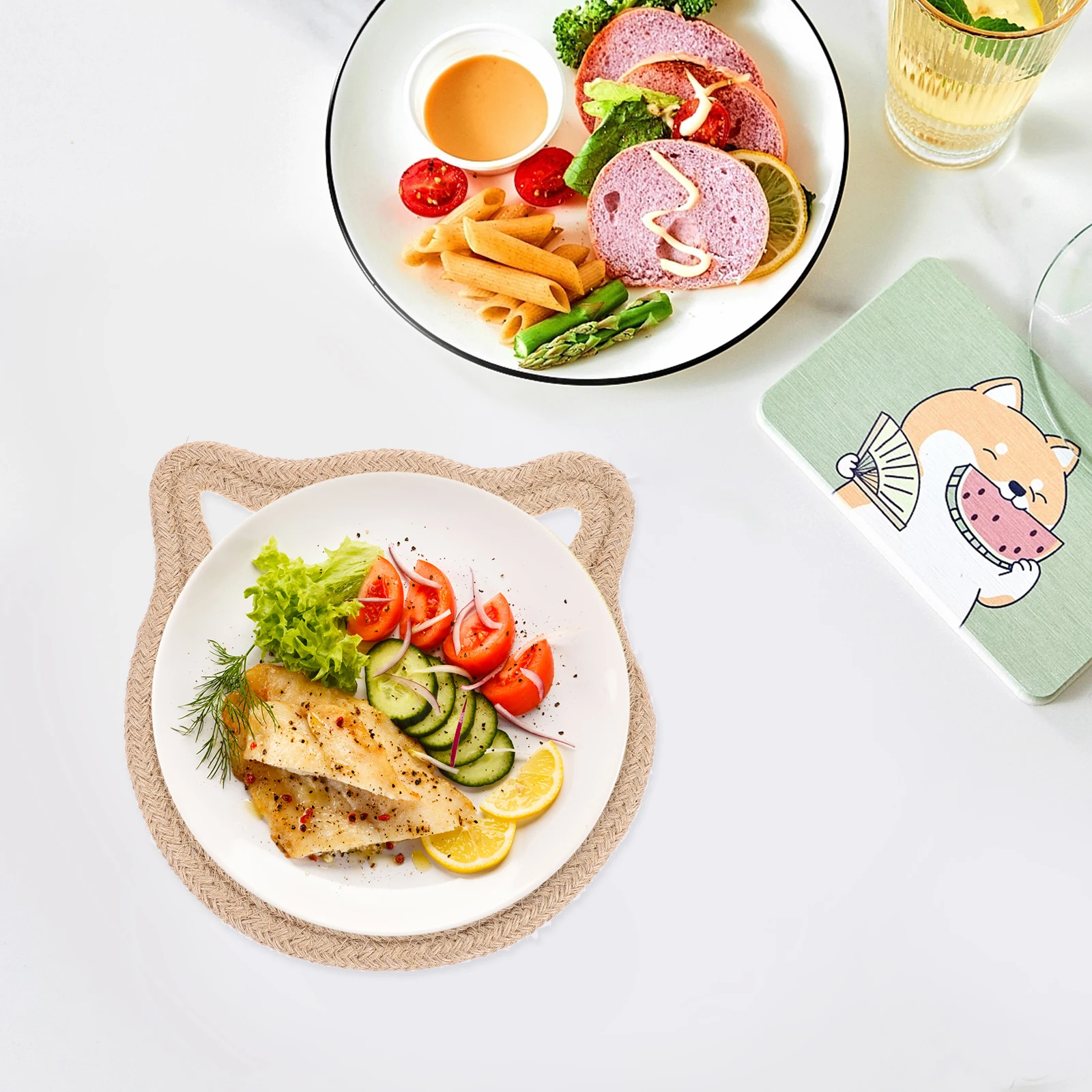 

4 Pcs Cat Ear Cotton Rope Placemat 18cm Brown Heat Resistant Anti Skid Woven Coasters Table Decor Kitchen Dining Accessories
