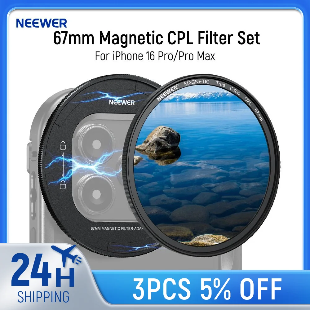 

NEEWER 67mm Magnetic CPL Filter Set, Circular Polarizing HD with Magnetic Filter Backplate Adapter For iPhone 16 Pro/Pro Max