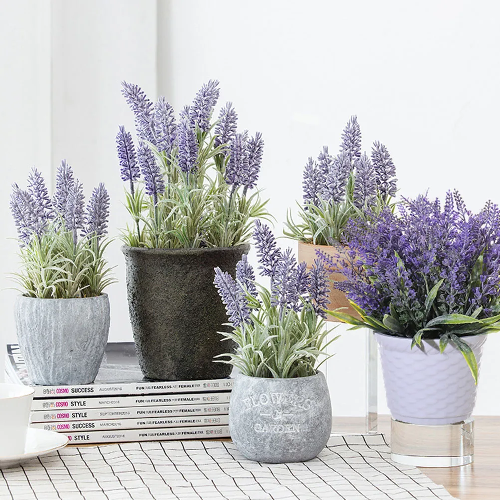 

2 Pcs Artificial Lavender Pot Room Decor Faux Plants Indoor Fake Flower Decoration Table Melamine Decorations Office