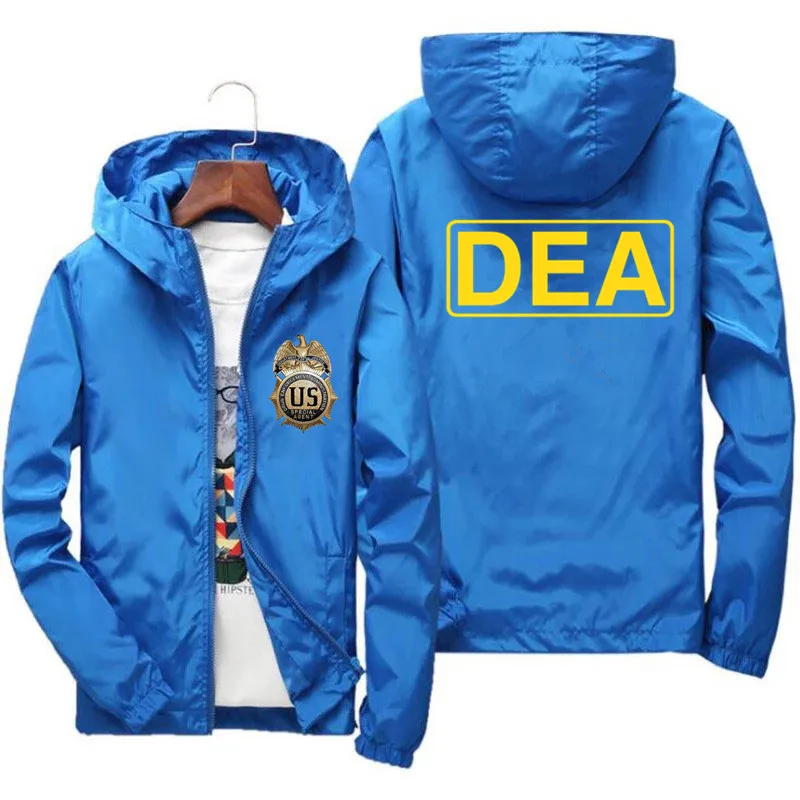 Men's Bomber Hooded DEA Logo United States FBI Shield Casual Thin Windbreaker Jackets Coat Male Parkas Windproof Clothing2024