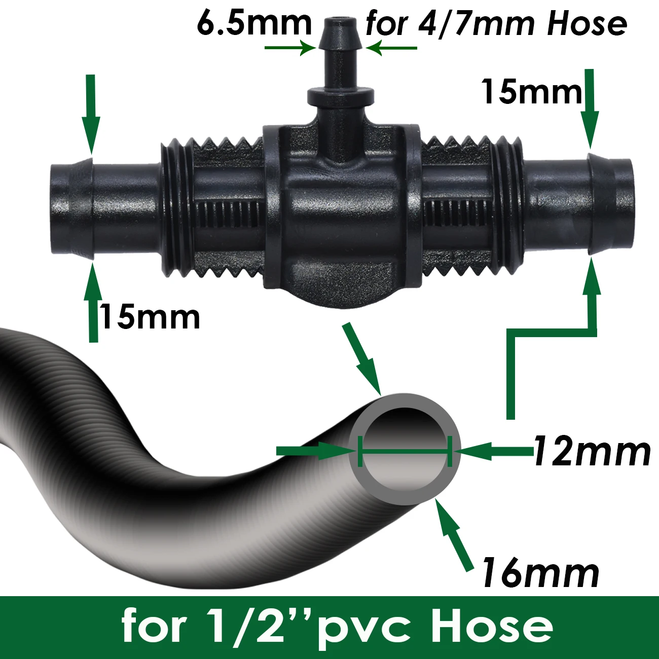 KESLA Quick Connectors 16mm 1/2\'\' PE Tubing to 4/7mm Hose w/ Thread Lock Tee Garden Irrigation Water Adapter to 1/4\'\' Micro Pipe