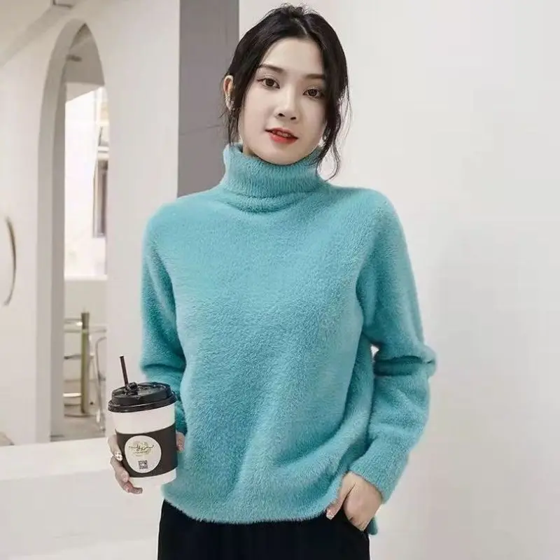 Fashion Thickened Warm High Neck Sweater Autumn/Winter Korean Version Loose and Cold Resistant Knitted Underlay Pullover Top