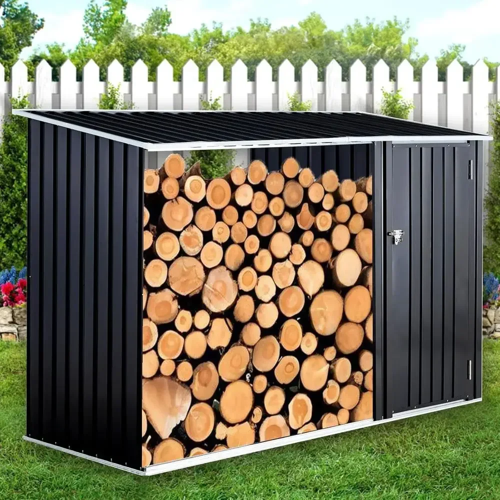 Double-Function Outdoor Wood Rack and Storage Shed, 98 Long x 41 Wide x 63.5 High with Log Holder