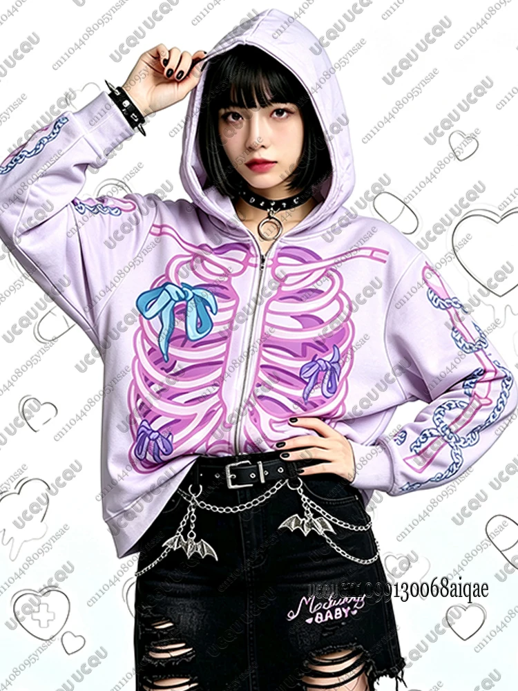2026 Herbst Winter Gothic Kawaii Halloween Hoodies für Damen, modische dunkle Reißverschluss-Hoodies, Outdoor-Mäntel, Kawaii Hoodies für Mädchen – Detail 15