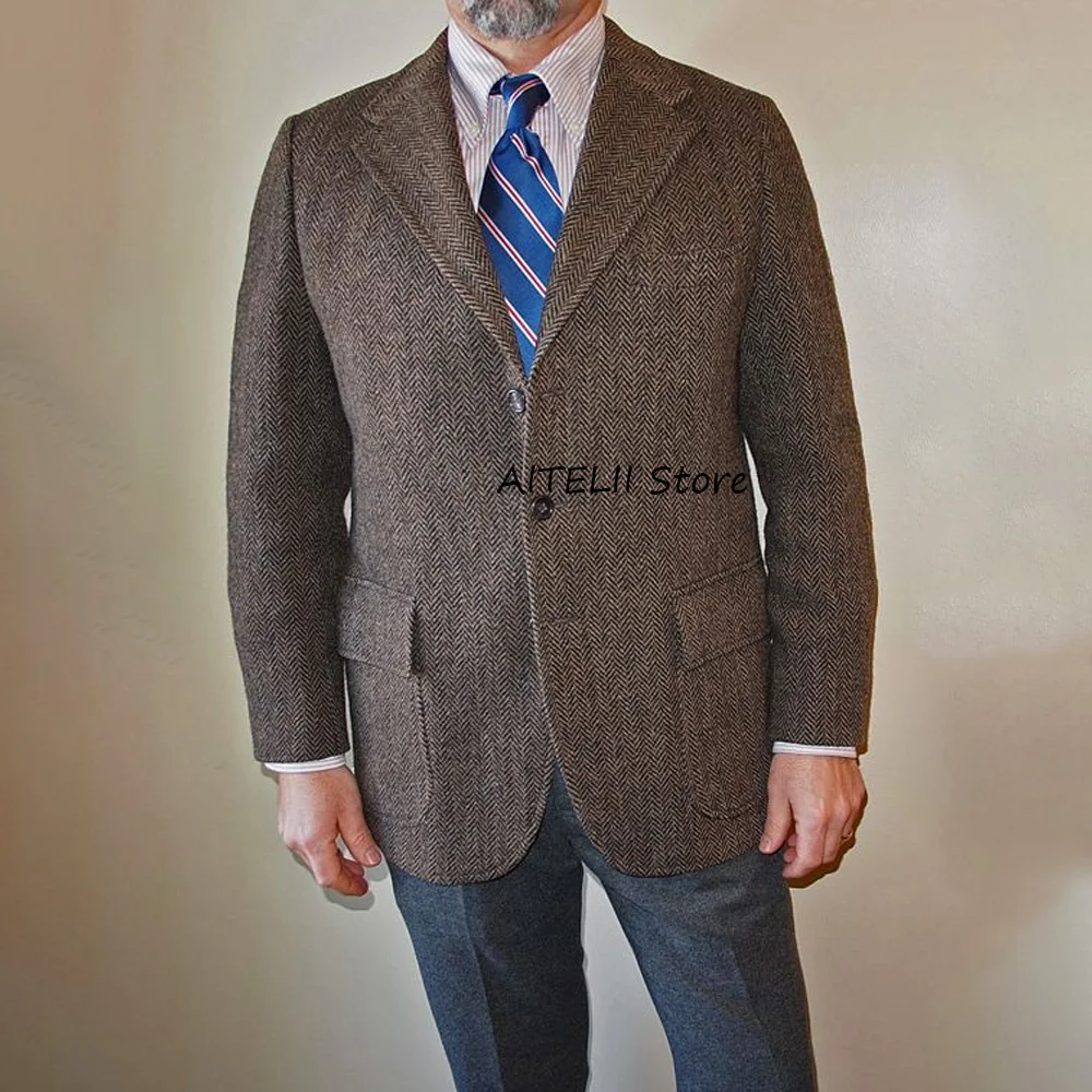 

Comfortable Casual Suit Jackets Single-breasted. Men's Jacket Vintage Style Herringbone Fabric Man Jackets High Quality Fashion