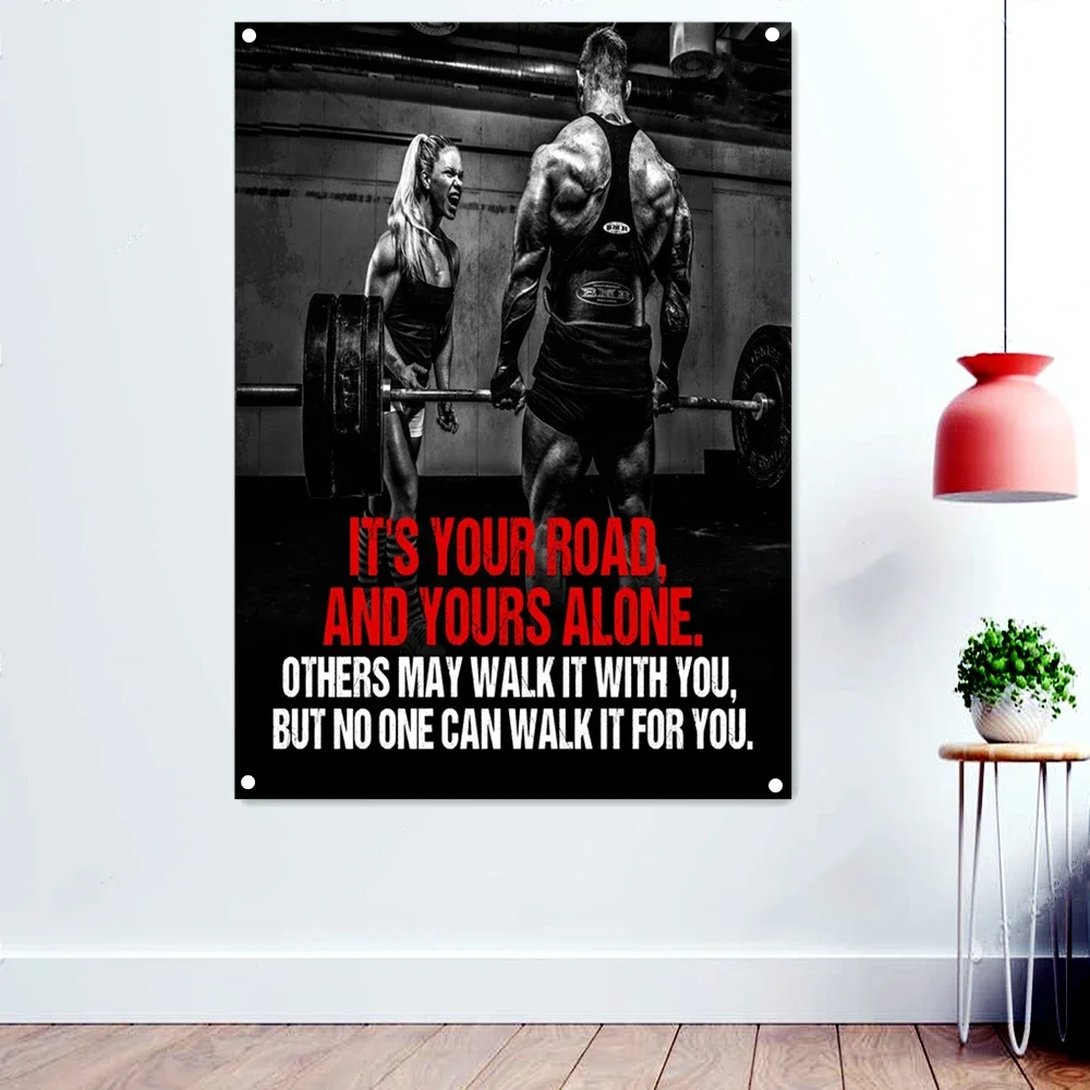 

"IT'S YOUR ROAD, AND YOURS ALONE" Fitness Workout Motivational Poster Wallpaper Hanging Paintings Yoga Bodybuilding Flag Banner