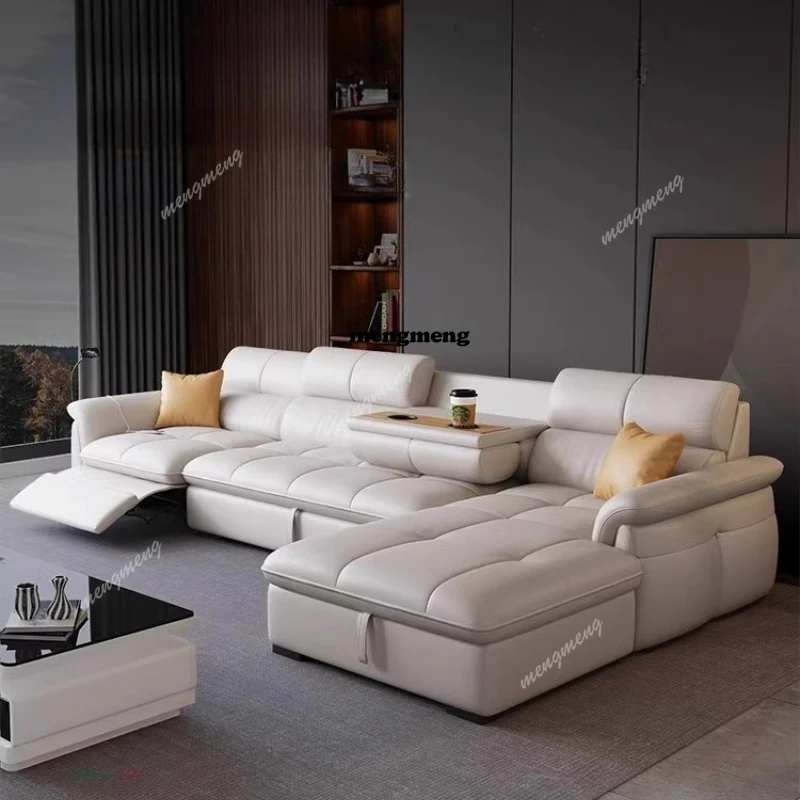 Extendeble Genuine Leather Sofas Minimalist Luxury Apartment Straight Sofas Relax Armchairs Lazy Fauteuil Salon Furniture