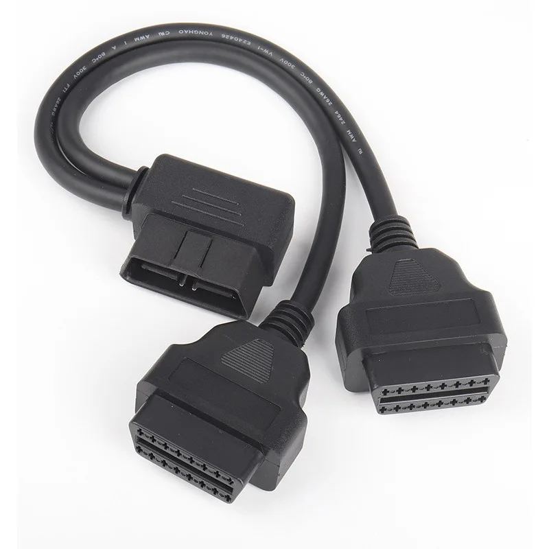1対2 16ピンオス-デュアルメスOBD2延長スプリッターケーブルストレートワイヤープラグアンドプレイ安定した信号車診断機器用