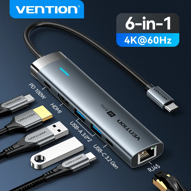 

Vention USB C HUB HDMI 4K60Hz Type C to RJ45 PD 100W Adapter For Macbook iPad Pro Air M2 M1 Sumsang PC Accessories USB 3.0 HUB