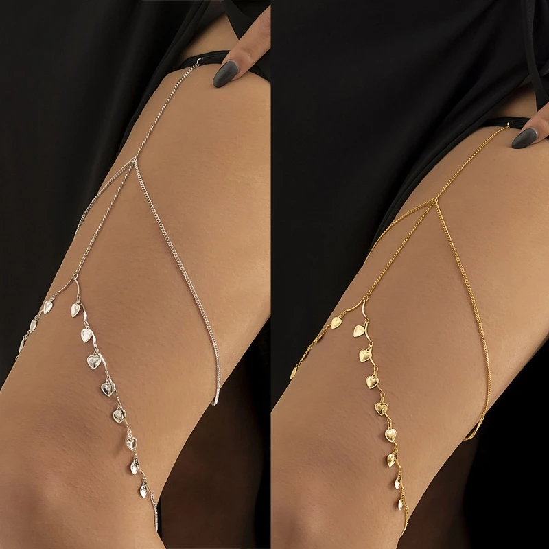 Chaîne de jambe à pompon en forme de cœur pour femmes, chaîne de cuisse gothique, bijoux mignons pour boîte de nuit Halloween Cosplay plage fête, livraison directe