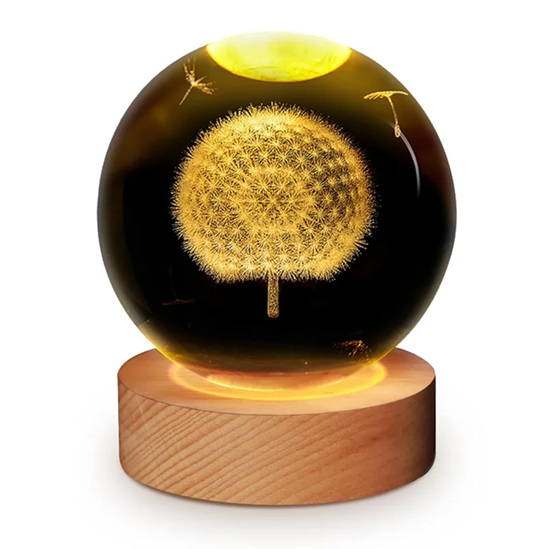 

WORTHOWN-Home Decor Gift LED 3D Engraved Ball Night Light With USB Powered Base Table Lamp For Bedroom For Women And Girls