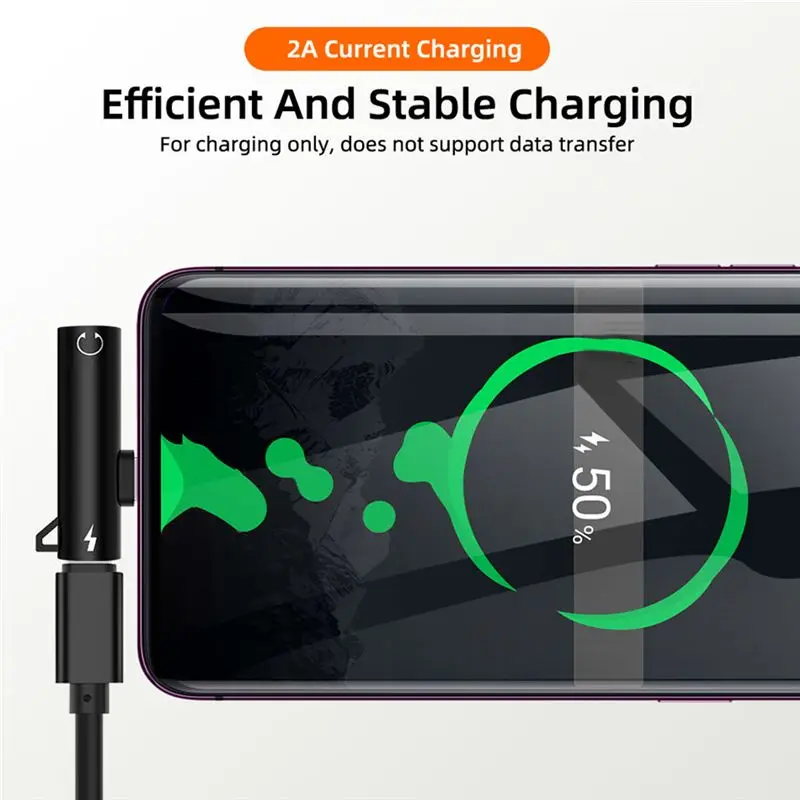 ABGI 2 in 1 Type C Adapter Splitter for HUAWEI to 3.5mm Audio Headphone Charging Jack, Black