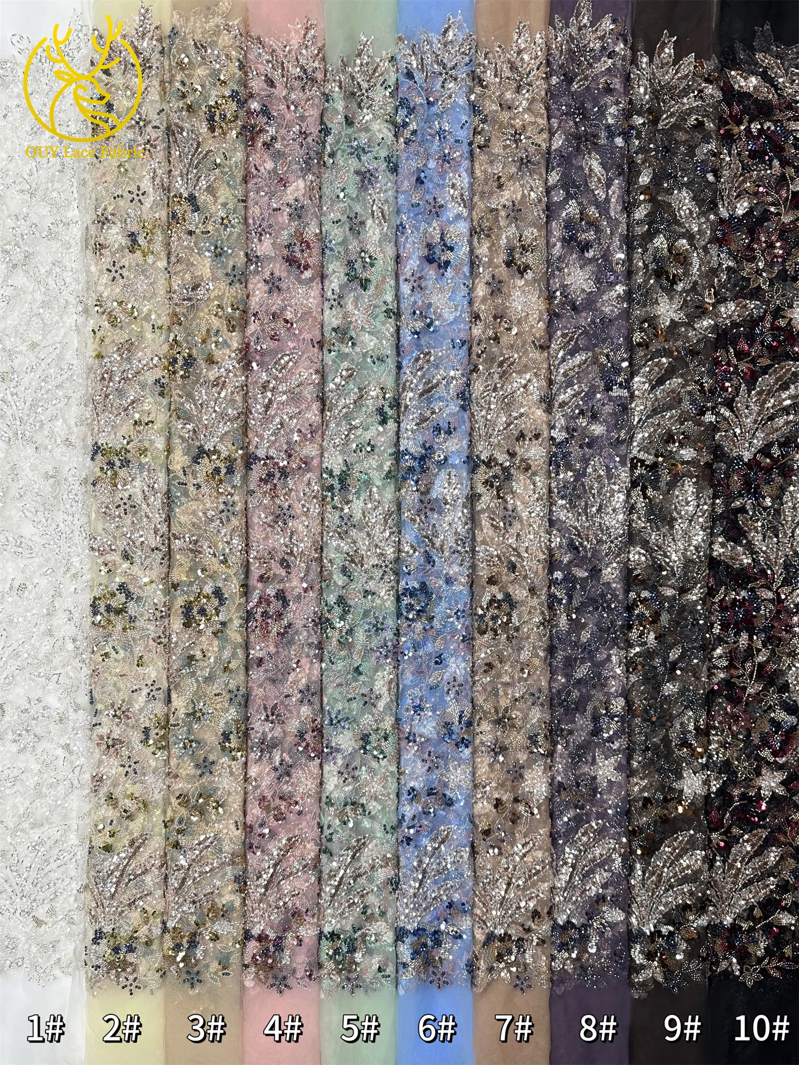 Modischer nigerianischer bestickter Perlen-Spitzenstoff, eleganter afrikanischer Pailletten-Netzstoff für Brautkleider und Partykleider zum Nähen – Detail 34
