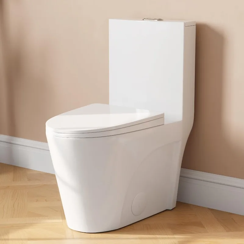 Toilet, Elongated One Piece Toilet for Bathrooms Dual Power Flush Toilet 1.1/1.6 GPF and MAP 900g, 12'' Rough-In Toilet Bowl