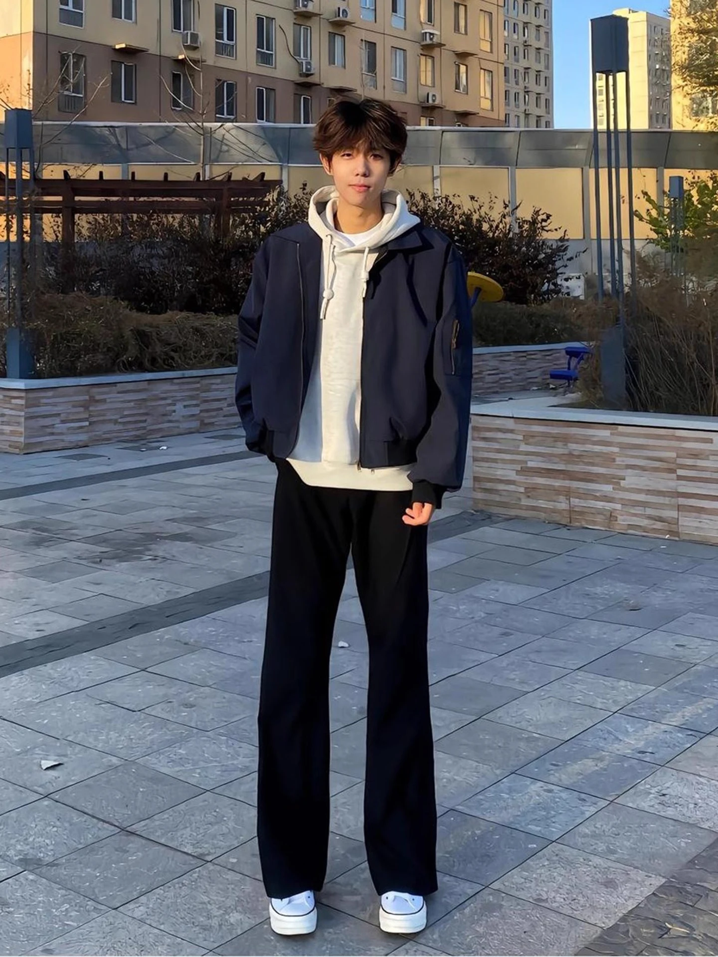 

Bla Fce Lined Men's Jeans Slimming Straight Leg Micro Flared Autumn Winter Cotton Polyester Blend Casual Trousers