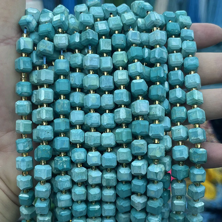 Optimize Turquoise Stone Sugar Cube Stone Section Beads Faceted Loose Spacer For Jewelry Making DIY Necklace Bracelet 15'' 8mm