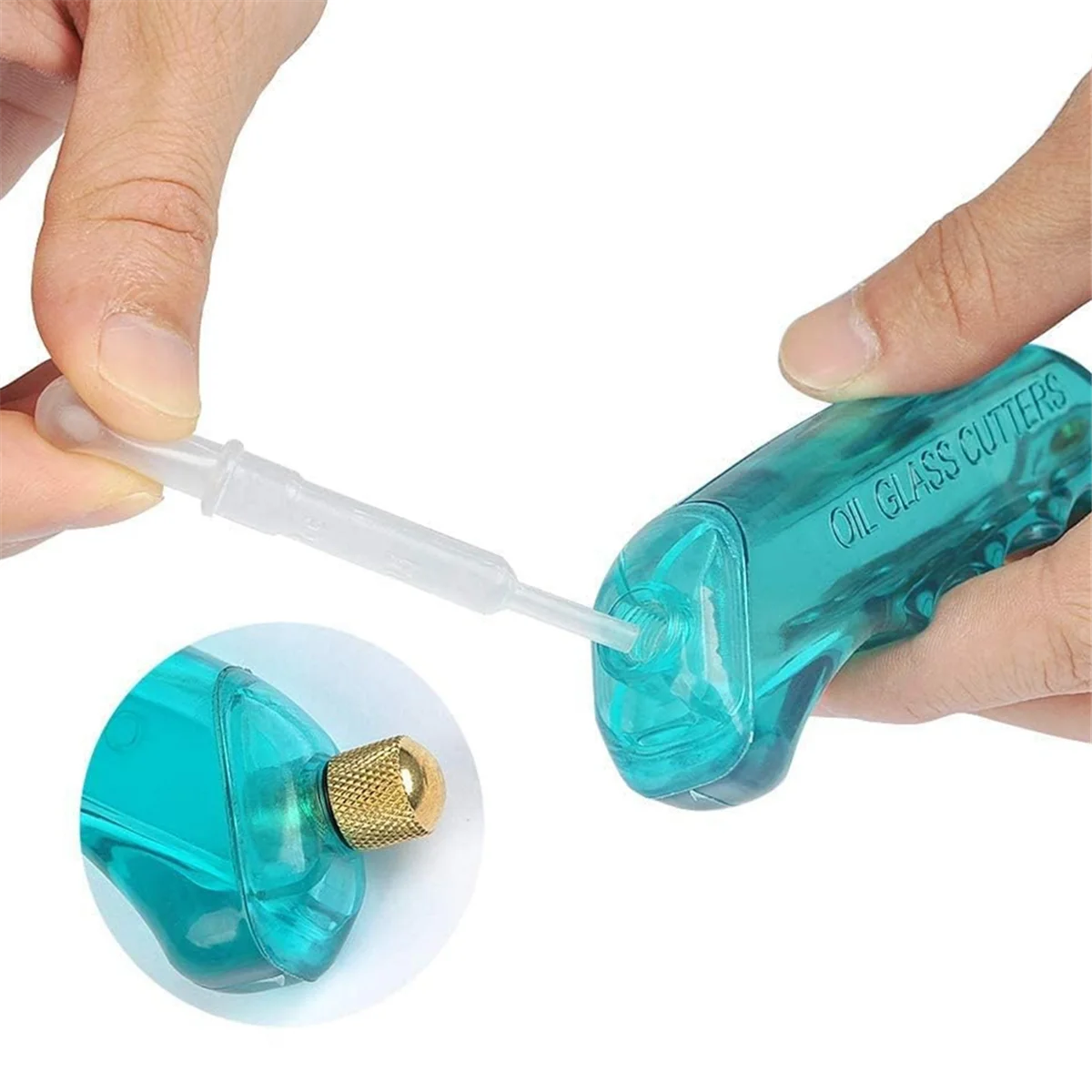 El Kit de herramientas de corte de vidrio incluye cortador de vidrio de alimentación de aceite azul con 3 cabezales de repuesto adicionales (6mm-12mm,12mm-20mm)