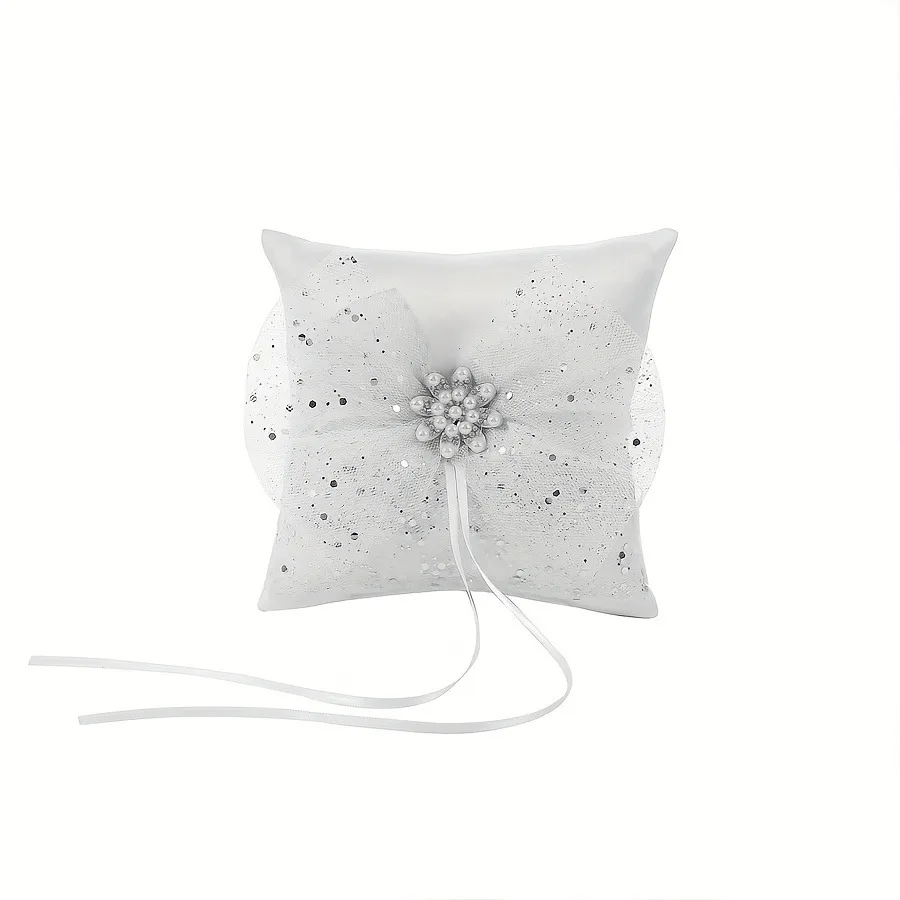 Элегантная подушечка для обручального кольца с кружевным бантом — блестящее украшение, подходит для помолвки и ритуалов, все сезоны