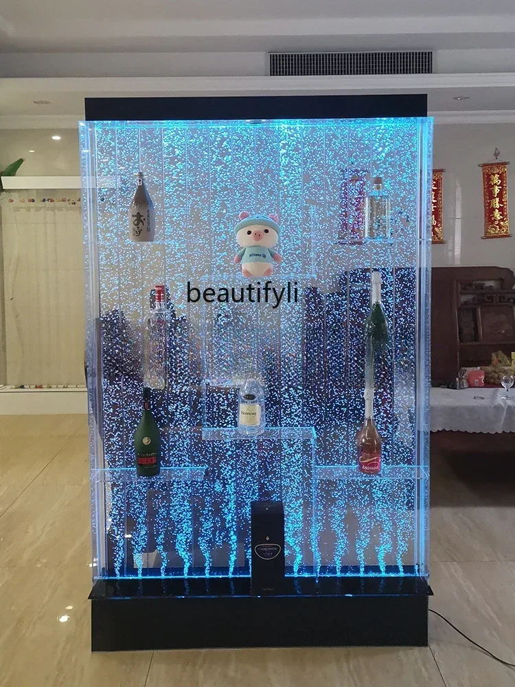 ss newCustomized Water Curtain Wall Wine Cabinet Bubble Screen Fish Tank Living Room Large Water Wall Hallway Acrylic