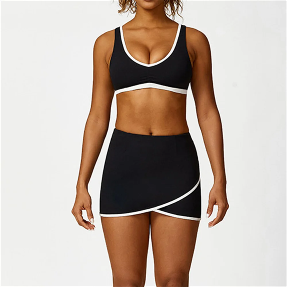 1/2Pcs Nylon Tennis Sports Women Yoga Set Fitness Bra Pocket Anti Shorts Skirt Gym Push Up Workout Running Active Wear Suits image 6