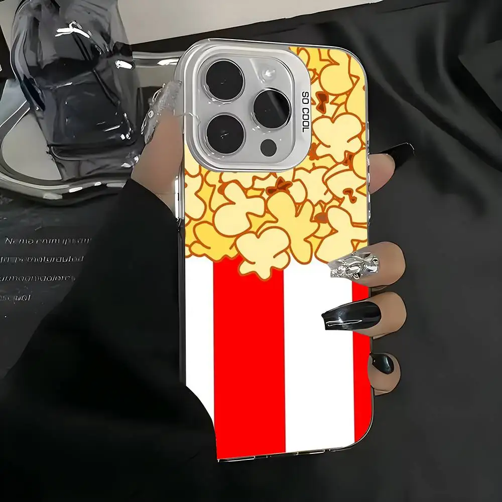 Funny Popcorn Cute Phone Case For iPhone 16 15 14 13 12 11 Pro Max White Purple Matte Laser Metallic Aurora Funda