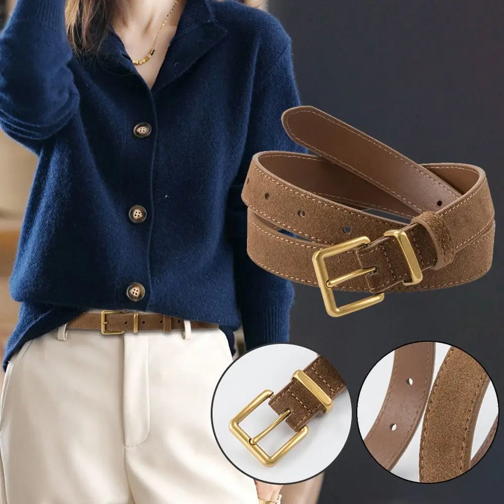

Retro Luxury Design Suede Leather Belt Casual Trendy Pin Buckle Waistband Versatile Business Waist Strap Gifts