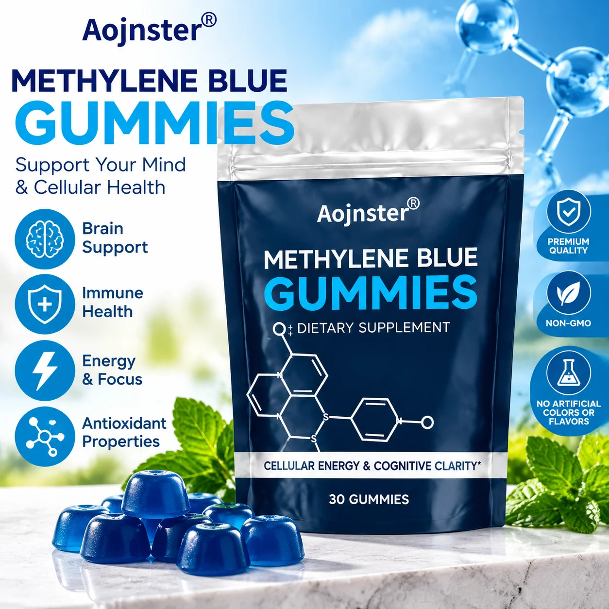 Methylene Blue Gummies 30 Count, Support Cellular Energy & Cognitive Clarity Dietary Supplement