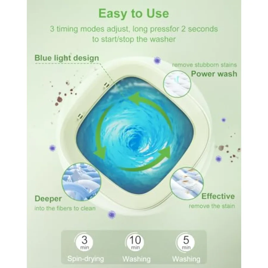 Lavadora portátil Mini lavadora 13L Capacidad mejorada con 3 modos de limpieza profunda para ropa interior Camisa Ropa de bebé Small It