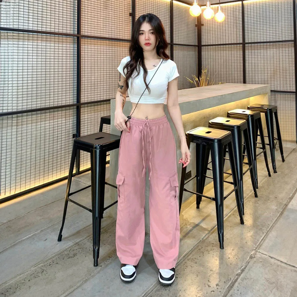 

Casual Wear Cargo Pants Casual Straight Trousers Vintage Fashion Trousers Slight Elastic Solid Color Brand New