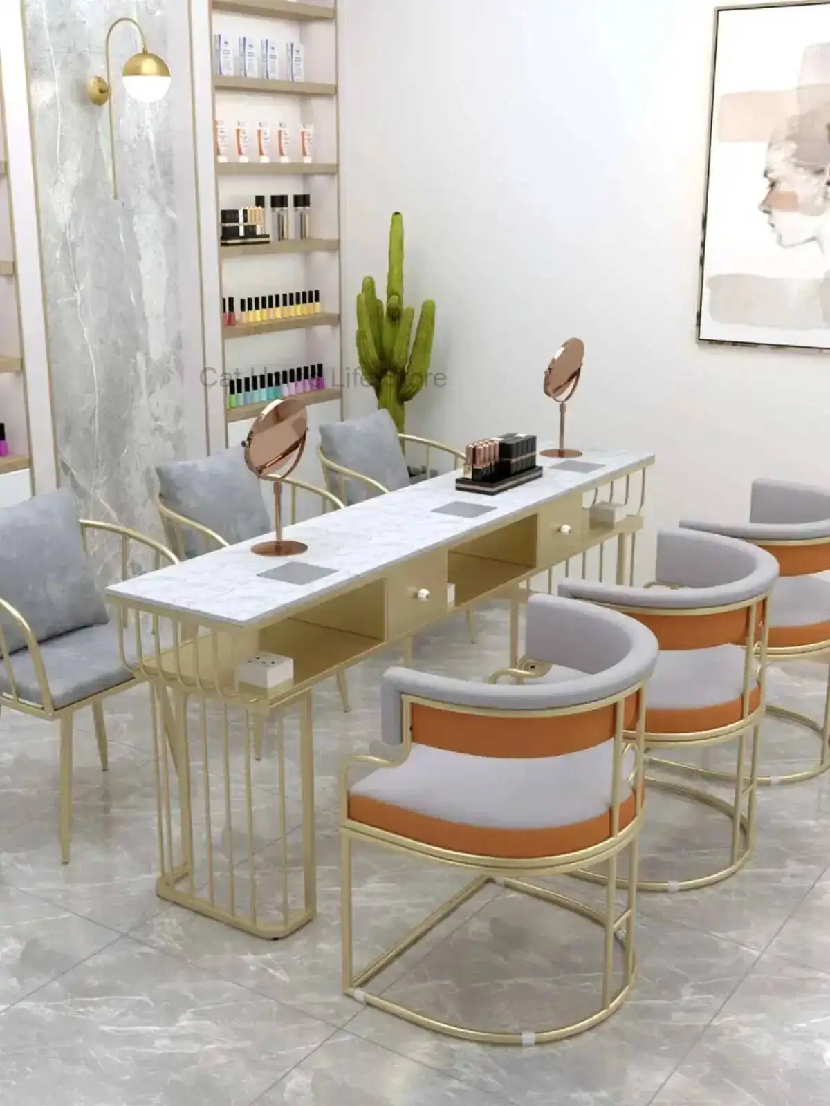 

Nail Station Table Top With Glass Manicure Chair Lamp Manicurist Nails Salon Accessories Makeup Dressing Tables Accsesories Make