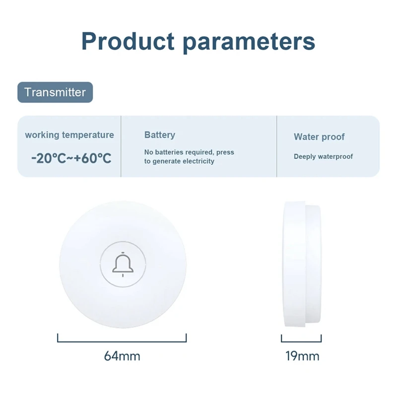 Новый автономный беспроводной дверной звонок, водонепроницаемый домашний умный дверной звонок, 38 мелодий, 150 м, пульт дистанционного управления для пожилых людей
