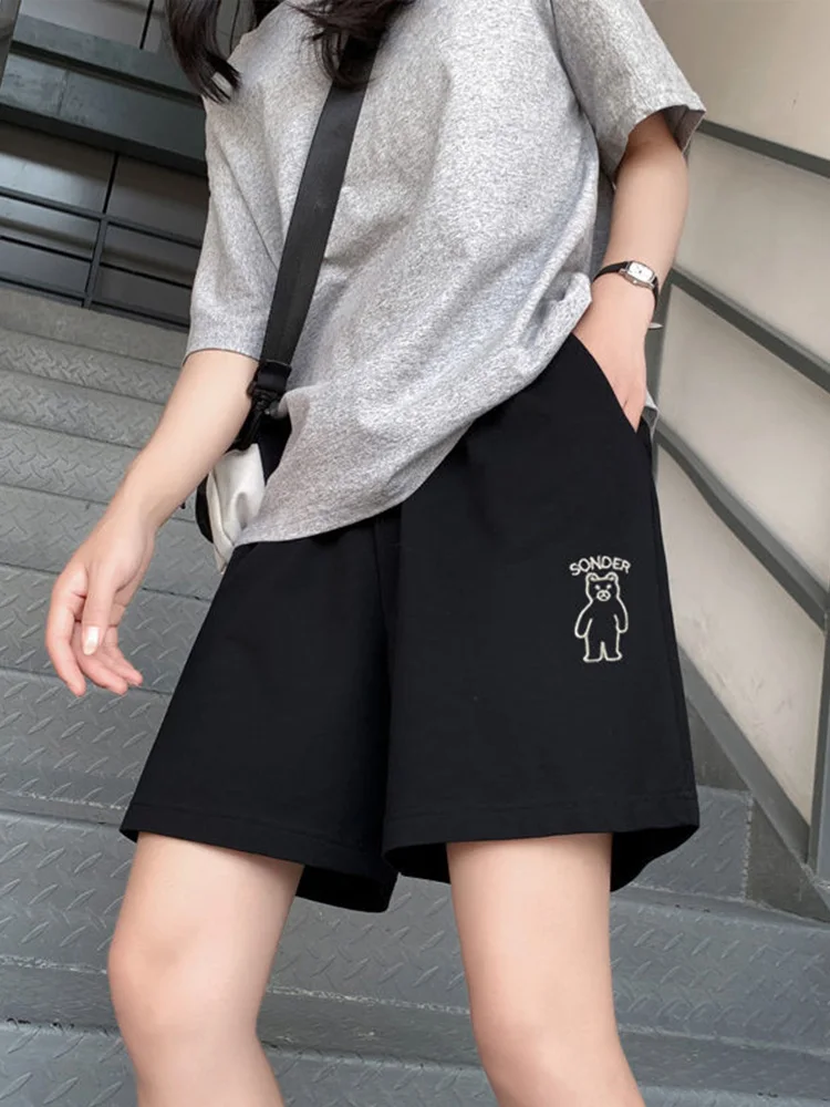 Loose Soild Drawstring Short Pant For Women Clothes Streetwear Elasticity High Waist Casual Shorts Patchwork Fashion Ropa Mujer