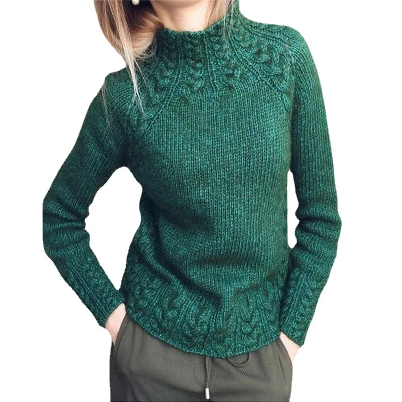 Green Crochet Turtleneck Sweater Kintted Women Thick Pullovers Khaki Spring Autumn Winter Jumper Y2k Top Jumper Streetwear