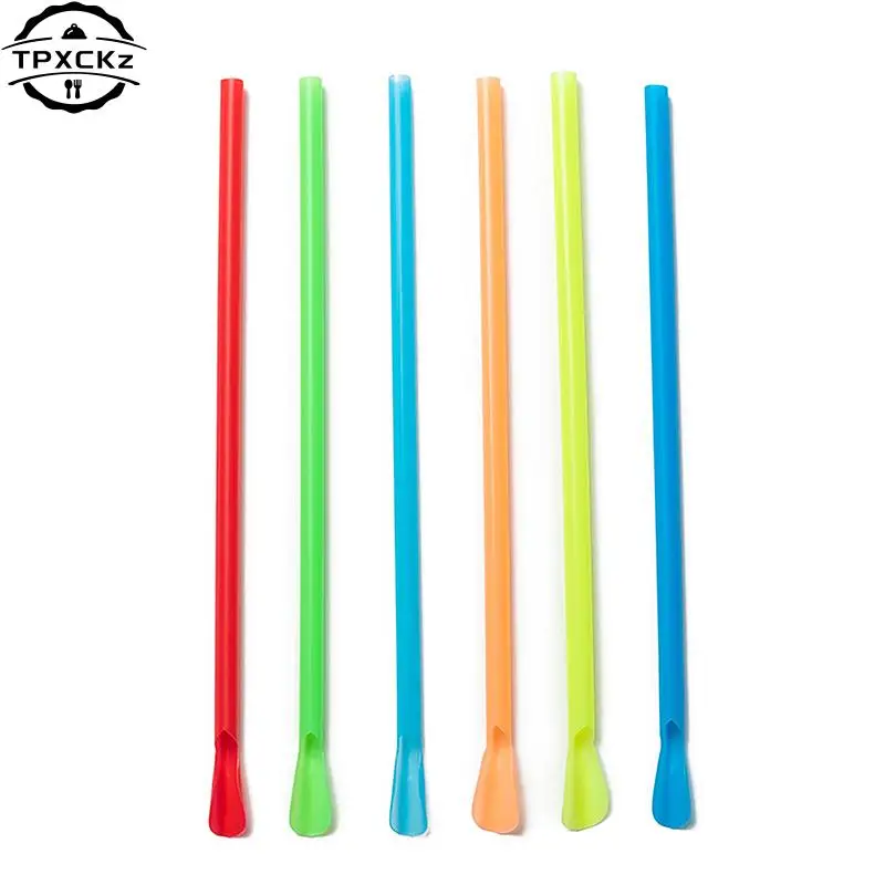 100pcs Plastic Straws Drinking Straw Spoon Bar Pub Slush Straw For Birthday Celebration Party Supplies Kitchen Bar Accessories