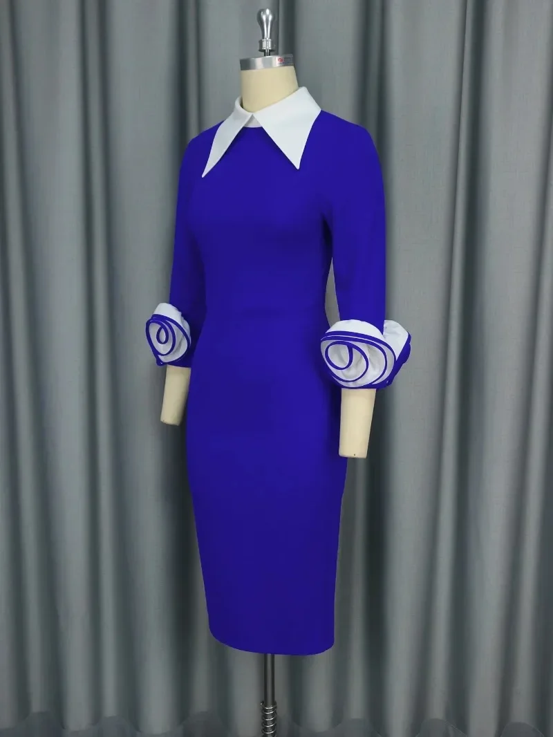 

Workwear Elegant Office Polo Collar Rose Cuff Design Professional Business Dress Long Sleeved Solid Color Women's Clothing