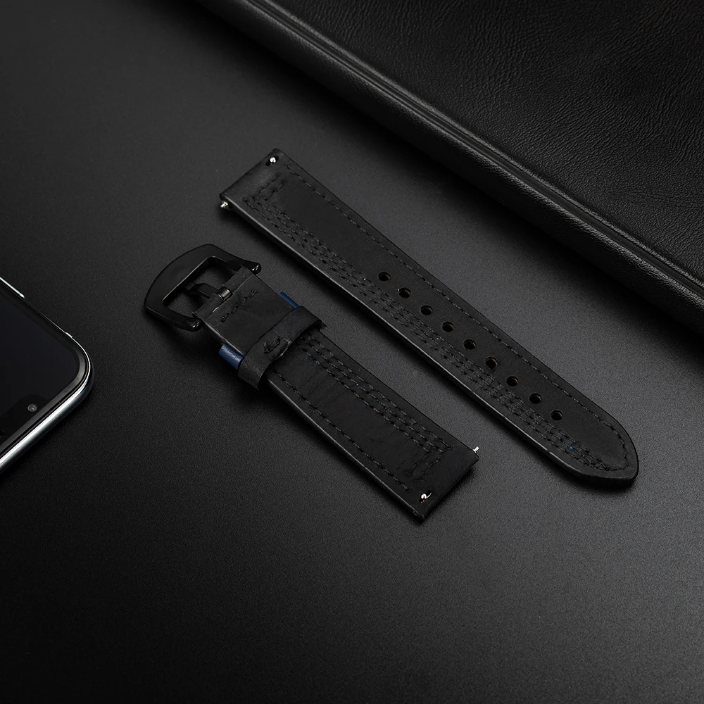 Ремешок из натуральной кожи для Samsung Galaxy Watch 42 46 мм/ Active2 20 мм 22 мм Ремешок для часов подходит для часов Huawei Watch GT Amazfit Garmin Watch