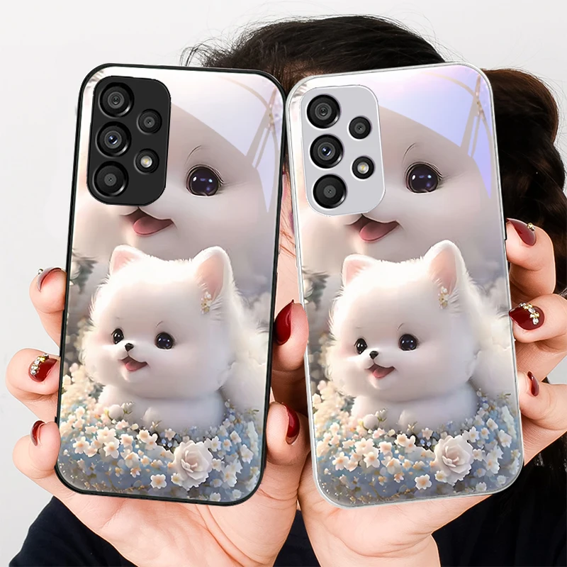 Cute Pet Cute Puppy Dog For Samsung Galaxy S24 Plus S20 21 FE S23 Ultra S8 9 A70 72 73 50 51 52 53 Tempered Glass Phone Case