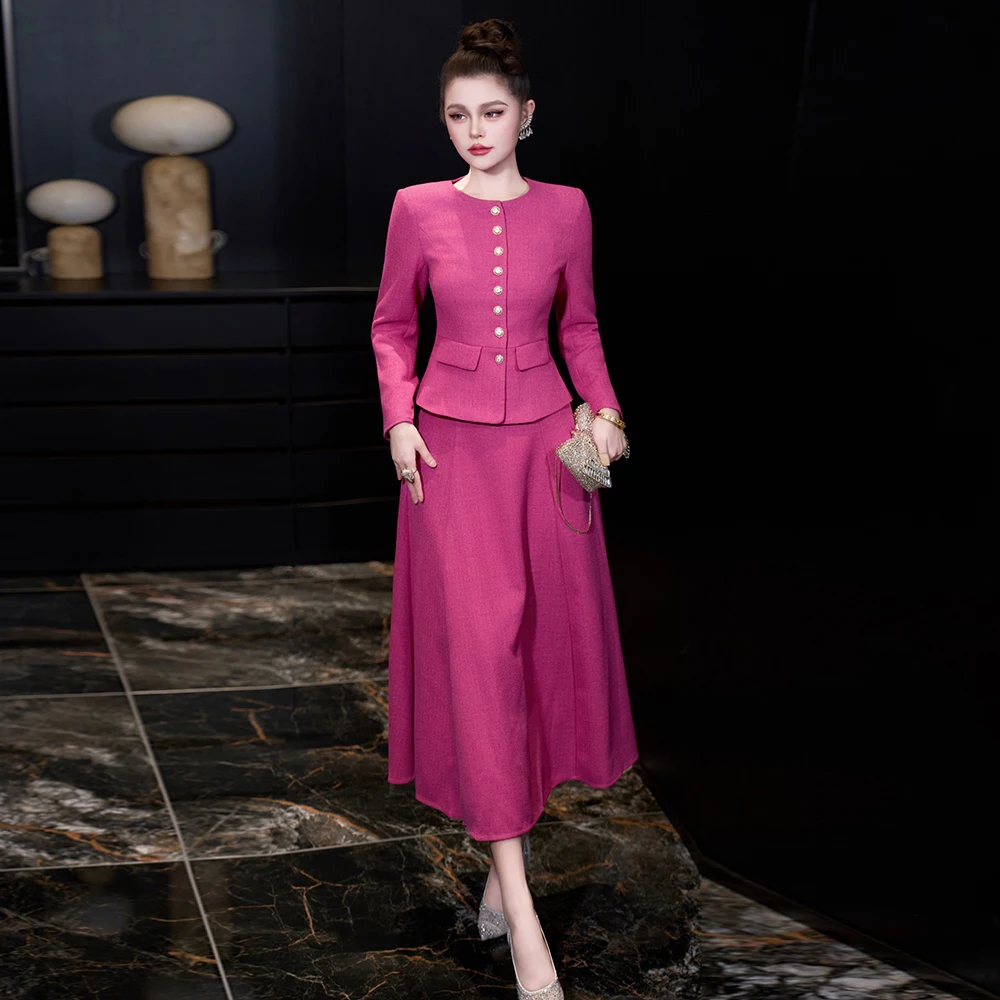 ZJYT Elegant Women's Long Sleeve Jacket and Long Skirt Suit Autumn Winter Fashion Suits Two Piece Outfit 2025 Party Dress Sets