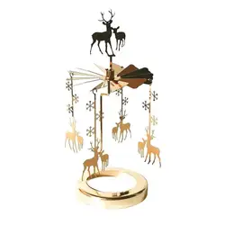Gold Candlesticks Rotating Tray Christmas Romantic Rotation Spinning Carrousel Tea Light Candle Holder Dinner Wedding Bar Party