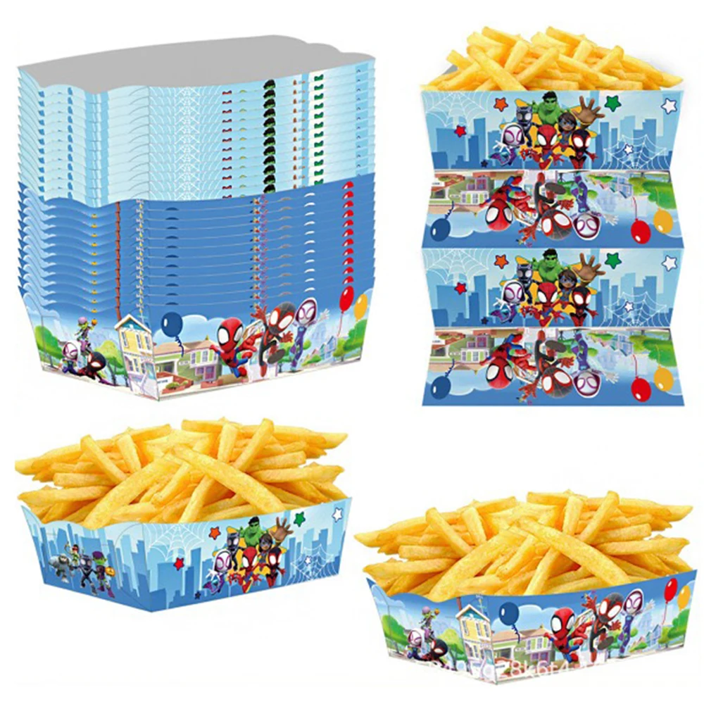 12/24PCS Spidey and His Amazing Friends Paper Food Serving Trays Candy Snack Popcorn Box Kid Birthday Party Supplies Party Favor