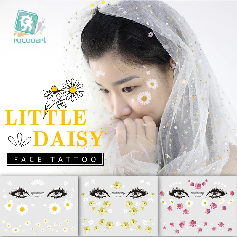 Rocooart Daisy  Waterproof Tattoo Flower Women Fashion Face Temporary Tattoo Sticker Sexy Water Transfer Taty Fake Tattoo