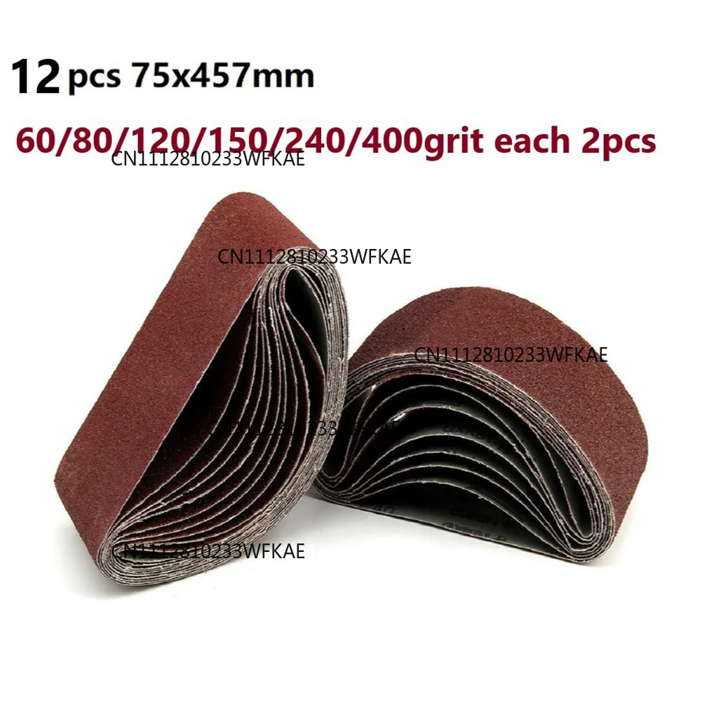 12pcs 75X457mm Sanding Belts 60/80/120/150/240/400 Grit Belt Sander Sandpaper For Belt Sander Polishing Machine Abrasive Tools
