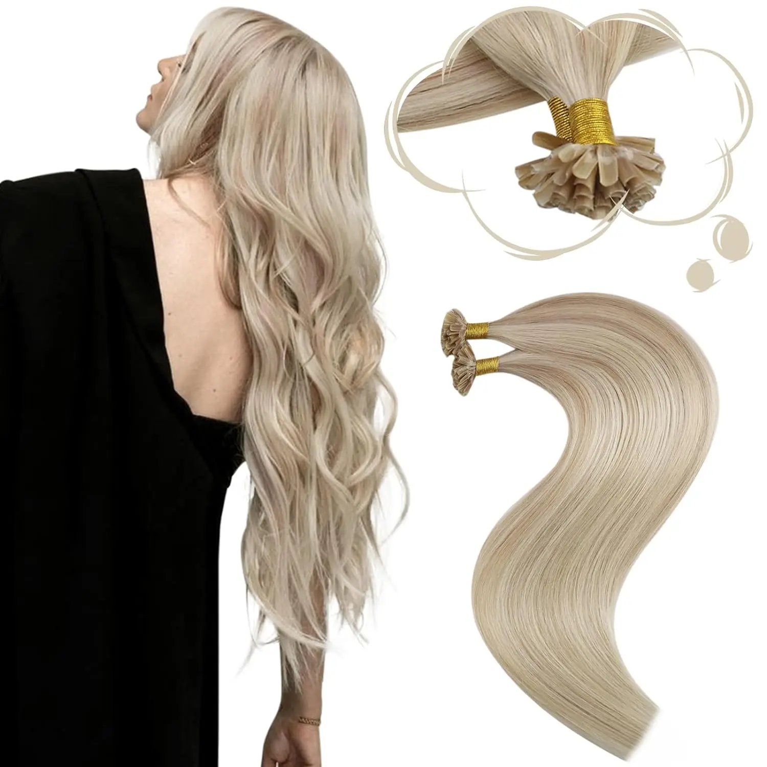 Moresoo U-Spitze-Haarverlängerungsmaschine, Remy-Echthaar, vorgebunden, Fusion, glatt, 50 g, 100 % echtes Echthaar, Nägel, Keratin-Haar